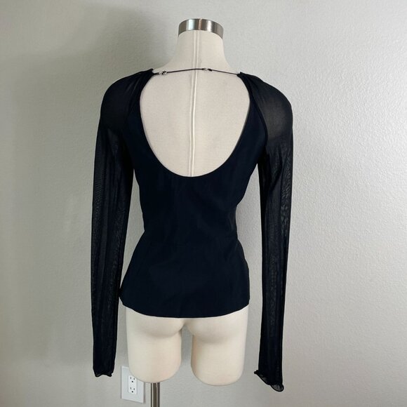 Nensi Dojaka Womens Large Black Sheer Long Sleeve Cutout Top Blouse - Picture 10 of 12